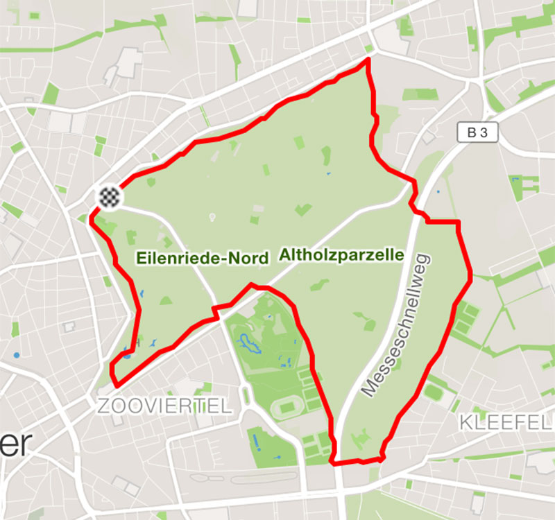 Route für das Sonntags-Lauftreff um die Altholzparzelle